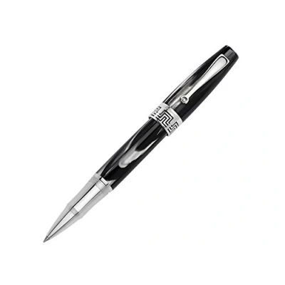 Abbildung von Montegrappa Extra 1930 Tintenroller aus Sterling Silber und Zelluloid in der Farbe Schwarz Weiß, Länge: 13,8cm, ISEXTRCH