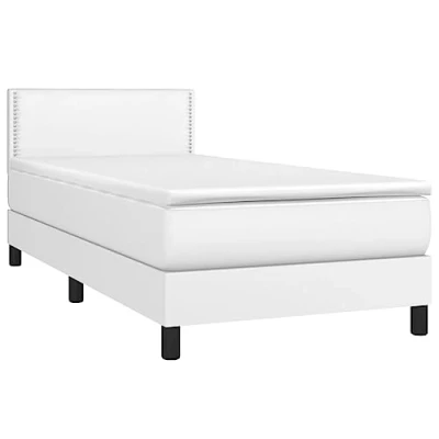 Abbildung von vidaXL Boxspringbett mit Matratze LED Kunstlederbett Einzelbett Polsterbett Bett Bettgestell Hotelbett Bettrahmen Lattenrost Schlafzimmerbett Weiß 90x200cm