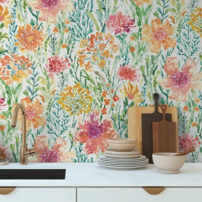 Abbildung von A.S. Création Vliestapete &quot;Aquarell Dreams Blumen Tapete Mustertapete Aquarellfarben Blumen&quot;, matt, Landhaus für Schlafzimmer Küche Wohnzimmer Design