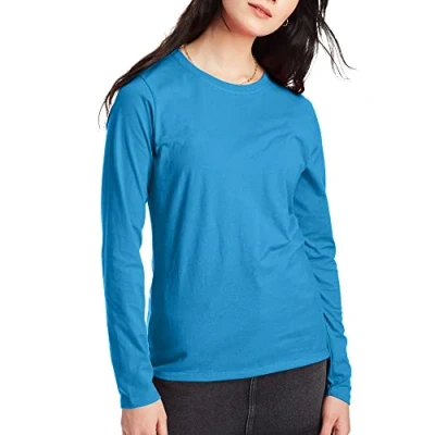 Abbildung von Hanes Damen Long Sleeve Cotton T Shirt, Lightweight Crewneck Tee for Women, Modern Fit Hemd, Deep Dive, XX Large