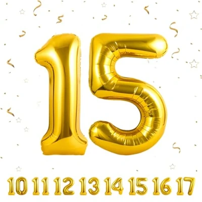 Abbildung von 15 Geburtstag Deko zahlen luftballon jahre Folienballon Gold für 15. Geburtstagsdeko Männer Frauen Ballon Zahl zum fliegt mit Helium 15.Geburtstagsparty 40&quot; 101cm