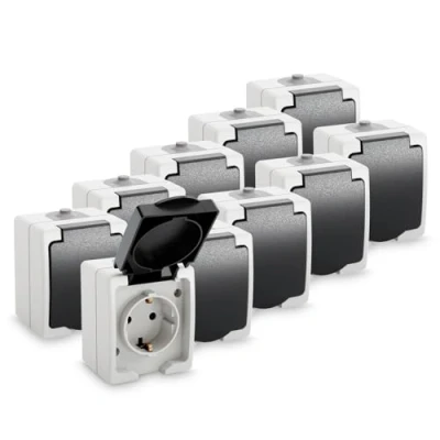 Abbildung von greate 10x Aufputz Steckdose 1fach für Feuchtraum AP mit Klappdeckel IP44, 250V, 16A, 2 polig Steckdosen, Aufputzdose Außenbereich, Aufputzsteckdose 1fach, Außen