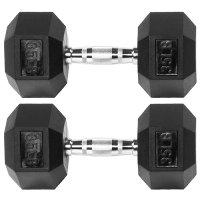 Abbildung von Signature Fitness Hochwertige sechseckige Hantel, gummiert, 15,9 kg, Paar
