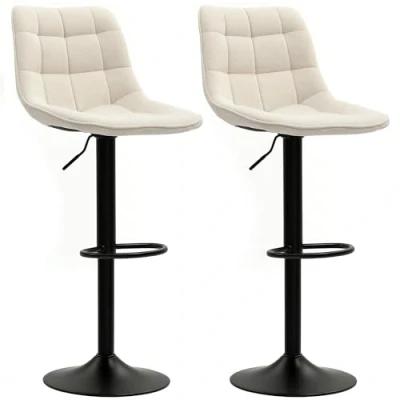 Abbildung von HOMCOM Barhocker 2er Set, Gepolstert Barstuhl mit Lehne, Stahlgestell, Chenille Optik, Höhenverstellbare Küchenstühle Fußstütze 360 Drehbar Tresenhocker für Küche, Wohnzimmer Beige