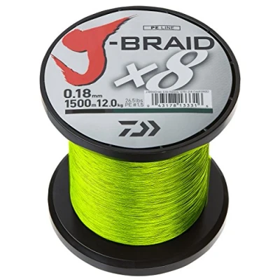 Abbildung von DAIWA J Braid X8, Chartreuse, 0.28mm, 26.5kg / 58.0lbs, 1500m rund geflochtene Angelschnur