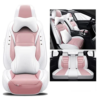 Abbildung von nenyan Autositzbezüge Komplett Set Universal in Premium Design Schonbezüge für die Vordersitze &amp; Rückbank Auto Sitzbezüge Airbag Geeignet Wasserdicht Sitzbezug Rosa Luxus