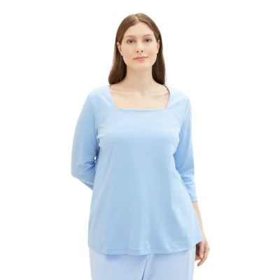 Abbildung von TOM Tailor 3/4 ARM MIT Karreeausschnitt Langarmshirt, Damen, Größe: 44, Light fjord blue