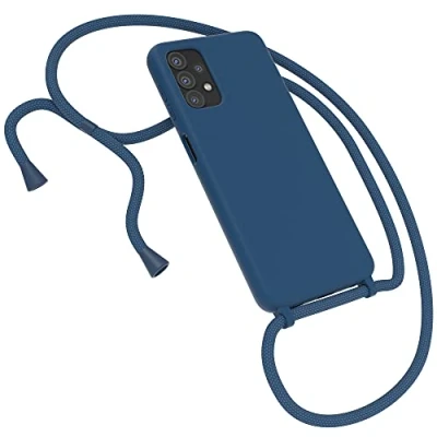 Abbildung von EAZY CASE Premium Silikon Handykette kompatibel mit Samsung Galaxy A32 5G Handyhülle Umhängeband, Handykordel Schutzhülle, Silikonhülle, Hülle Band, Kette für Smartphone, Nachtblau, Blau