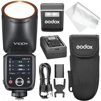Abbildung von GODOX V100 S Kamera Blitz, V100S 100W Touchscreen Blitzgeräte, TTL HSS 1/8000s Speedlite, Kompatibel mit Kompaktkamera Sony Alpha A9 III, a7 a7C II, IV, a7C, RV, a7/a7S III a6700 a6400