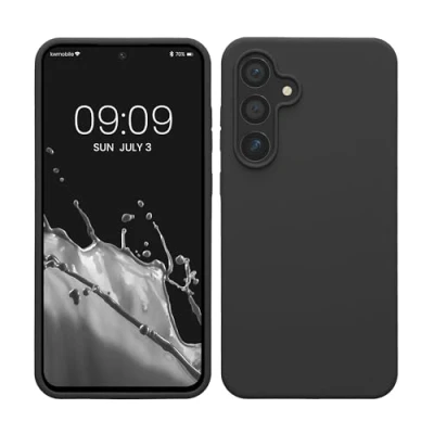 Abbildung von kwmobile Hülle kompatibel mit Samsung Galaxy S24 FE Silikon Handy Case Handyhülle weiche Oberfläche kabelloses Laden Dunkelgrau