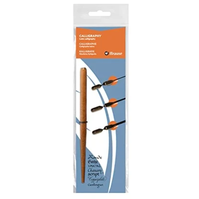 Abbildung von Brause 16005B Set Kalligraphie mit 1x Federhalter aus Holz und 3x Bandzug federn: 1/2/3mm, 1