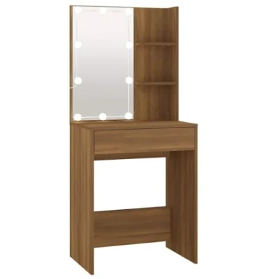 Abbildung von vidaXL Schminktisch mit LED Stauraum Frisiertisch Kommode Frisierkommode Kosmetiktisch Spiegel Beleuchtung Schlafzimmer Braun Eichen Optik 60x40x140cm