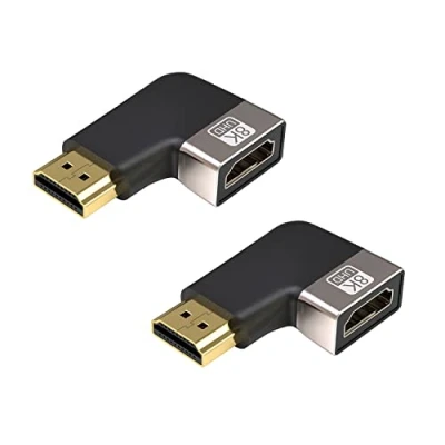 Abbildung von VMOJO HDMI 8K Extender Adapter, 2.1 Version, 48 Gbit/s 90 Grad Linkswinkel Stecker auf Buchse, Verlängerungsadapter, Steckverbinder, unterstützt 8 K bei 60 Hz/4 120 Hz, 2 STK