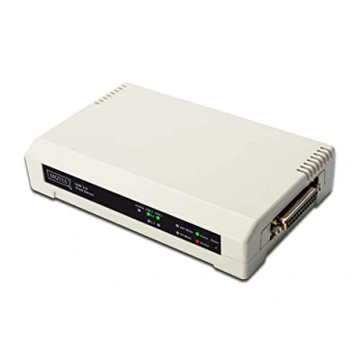 Abbildung von DIGITUS 2+1 Port Printserver, 1x RJ45, 2X USB A, DB 36 pin Male, 2.0, Fast Ethernet 100 Mbit/s, Grau