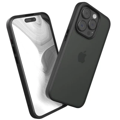 Abbildung von EAZY Case Hybrid Outdoor kompatibel mit iPhone 15 Pro Handyhülle für Hülle als Fallschutz schlanke Schutzhülle stoßfestes Cover in Matt Transparent/Schwarz