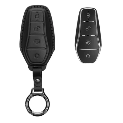 Abbildung von kwmobile Premium Leder Autoschlüssel Schutzhülle kompatibel mit BYD Atto 3 / Han/Tang/Dolphin/Yuan/Seal Hülle Schlüssel Tasche Schwarz