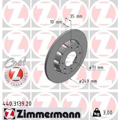 Abbildung von ZIMMERMANN 440.3139.20 Bremsscheibe 249 10 6/4 4 108 voll beschichtet OPEL: Corsa F Schrägheck, Mokka II, PEUGEOT: 208 II 2008