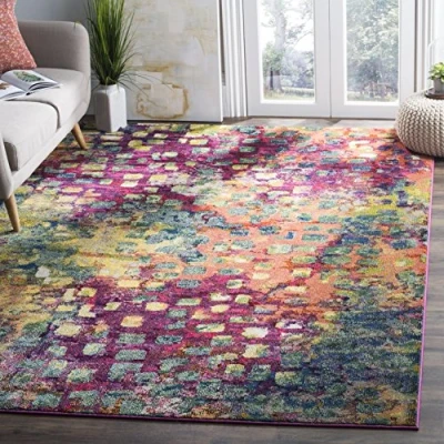 Abbildung von SAFAVIEH Boho Teppich für Wohnzimmer, Esszimmer, Schlafzimmer Monaco Collection, Kurzer Flor, Pink und Multi, 200 x cm