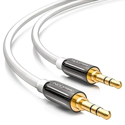 Abbildung von deleyCON 15m Klinkenkabel 3,5mm AUX Kabel Stereo Audio Klinkenstecker gerade für PC Laptop Handy Smartphone Tablet KFZ HiFi Receiver Weiß