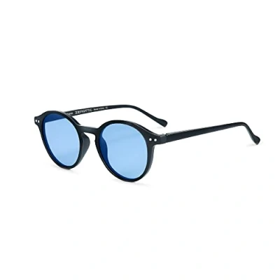 Abbildung von ZENOTTIC Sonnenbrille Polarisiert Rund Retro Klassisch UV 400 Schutz Vintage Rahmen für Herren Damen (MATT SCHWARZ + BLAU)
