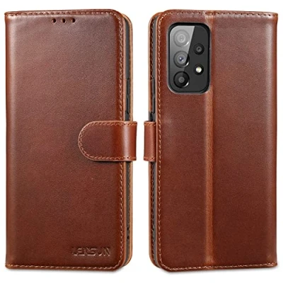 Abbildung von LENSUN Echtleder Hülle für Samsung Galaxy A53, Handyhülle [Echtes Leder] [Standfunktion] [RFID Schutz] Handytasche Lederhülle A53 5G Dunkelbraun