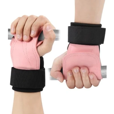 Abbildung von Lifting Straps, Zughilfen Krafttraining mit 5mm Gepolstert Handgelenkschutz und Gleitschutzmatte, Zughilfen, für Zughilfe, Gym, Griffhilfen Kraftsport, Frauen Männer Rosa