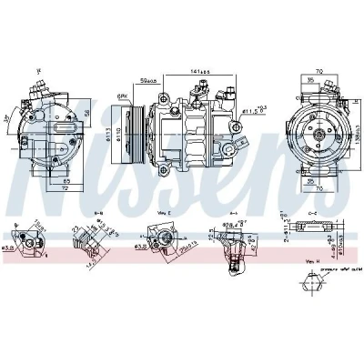Abbildung von NISSENS 890893 Kompressor PXC16 12 PAG 46 YF R 134a VOLKSWAGEN: Multivan 6, Crafter Kastenwagen, Transporter 6 Bus