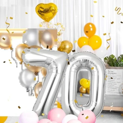 Abbildung von ballonluftballon 70 jahre Sliber ballons 40&quot; 101cm Geburtstagsdeko Folienballon Zahl Deko zum Geburtstag fliegt mit Helium für Männer Frauen Geburtstagsparty Jubiläum…