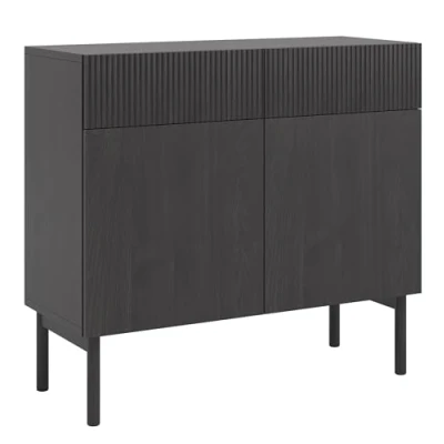 Abbildung von Selsey Kommode Aufbewahrungsschrank 2 Türen Schubladen Schrank Schubladenschrank Push to Open 100 cm Nolie Portland Esche Schwarz