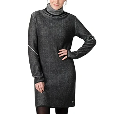 Abbildung von Timezone Damen Turtelneck Knit Dress Lässiges Kleid, Black White Stripe, M