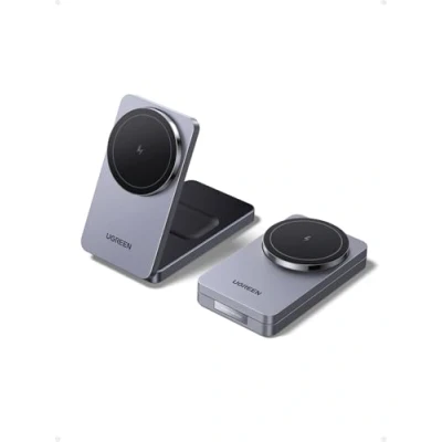 Abbildung von UGREEN MagFlow magnetische 2 in 1 Ladestation iPhone, kompatibel mit MagSafe, faltbares Wireless Charger für iPhone 16/16 Pro/16 Pro Max/14/13/12, AirPods, kabellose 1M Kabel