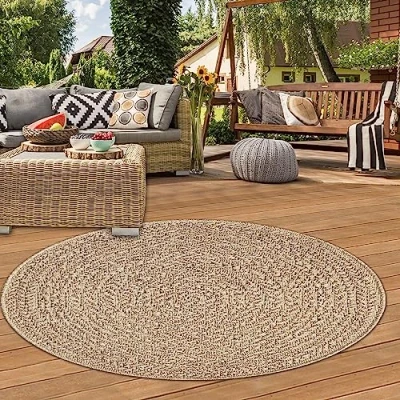 Abbildung von Teppich Traum Outdoor außen wetterfest Sisal Optik Garten Dachterrasse Balkon 160 cm rund