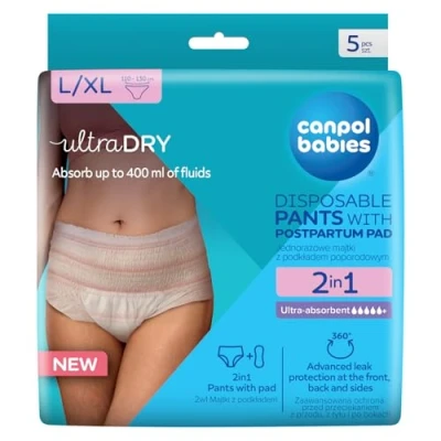Abbildung von Canpol Babies, atmungsaktiver 2 in 1 Slip nach der Geburt, mit Einlage, Einweg, Größe L/XL