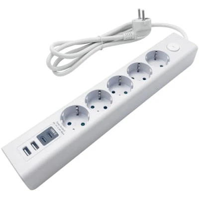 Abbildung von ChiliTec Steckdosenleiste 5 Fach Mehrfachsteckdose mit Schalter 4 USB A C 1,5m Kabel Weiß