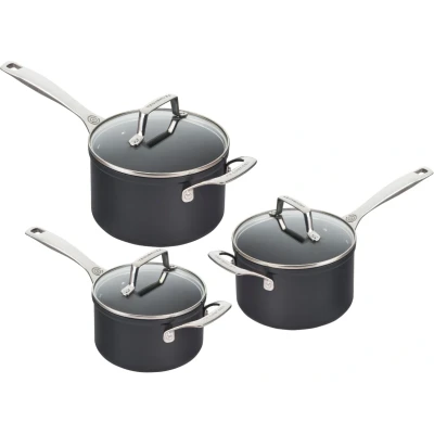 Abbildung von Le Creuset Kochtöpfe Essential 3er Set aus antihaftbeschichteter Keramik mit Glasdeckel 16 cm/18 cm/20 cm Für alle Wärmequellen