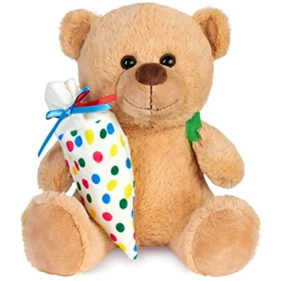 Abbildung von BRUBAKER Kuscheltier Teddybär mit Schulranzen und Schultüte zum Befüllen Bunt 25 cm Teddy (Plüschbär für Einschulung Schulanfang Schule, 1 St., Geschenk Set), Plüschteddy Rucksack Schmusetier Stofftier