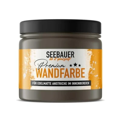 Abbildung von SEEBAUER diy Wandfarbe Grau 300ML für Innen (No. 200 Smooth Grey) Edelmatte Innenfarbe Braun Grautöne sehr hohe Deckkraft Matt, Abwaschbar und Tropffrei