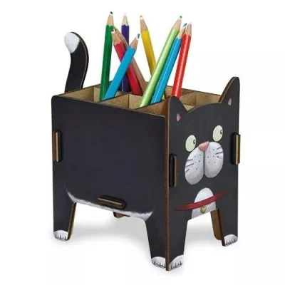 Abbildung von Öko Stiftebox in Tierform Katze aus Holz 13x12x10