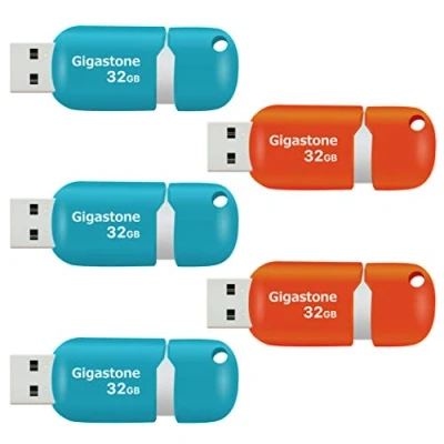 Abbildung von Gigastone V10 32GB 5er Pack USB 2.0 Flash Laufwerk, Einziehbare Tasten für MacBook Laptop, Windows Mac Linux kompatibel, Drive, Sticks, Gemischte Farbe Blau und Orange