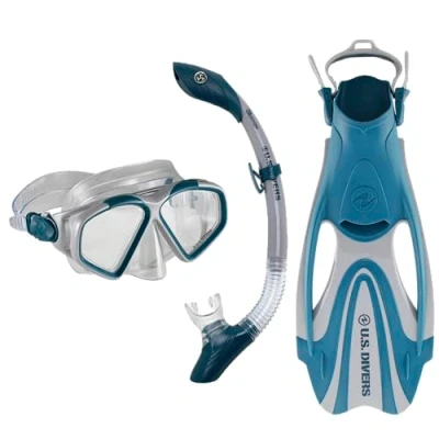 Abbildung von US Divers , Schnorchelset Cozumel für Erwachsene Maske, Schnorchel und Flossen GREY NAVY BLUE, L