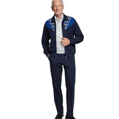 Abbildung von Herbold Sportswear Trainingsanzug Herren Freizeitanzug Hausanzug mit Kontrasteinsatz (2 tlg), auch in Kurzgrößen, Reißverschluss Taschen und Biesennaht
