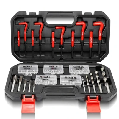 Abbildung von CCLIFE Gewindereparatursatz 150tlg HSS Helicoil Set mit M5 M6 M8 M10 M13 Gewinde Reparatursatz Werkzeug tragbarer Aufbewahrung