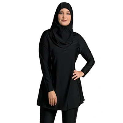 Abbildung von Ulla Popken Damen Badekleid, LSF 50, Piping, Stehkragen Badeanzug, Black Beauty (Ersatzfarbe), 42 44