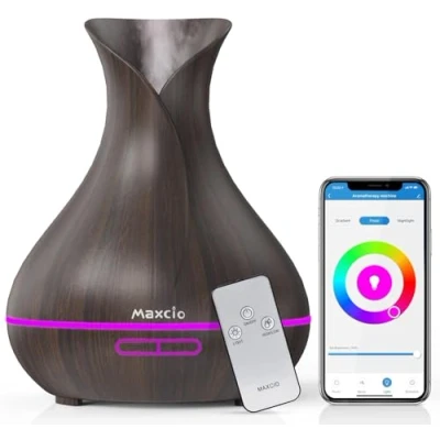 Abbildung von Maxcio Diffusor für ätherische Öle Alexa mit Fernbedienung App Steuerung 400 ml Aroma kompatibel Alexa/Google Home 2 Modi Nebel WiFi Timerfunktion 7 Farben LED BPA frei