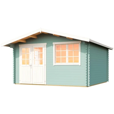 Abbildung von LASITA MAJA Gartenhaus &quot;Norderney 3&quot;, Blockbohlenhaus 40 mm, Fundamentmass 3900 x 3900, Gletchergrün