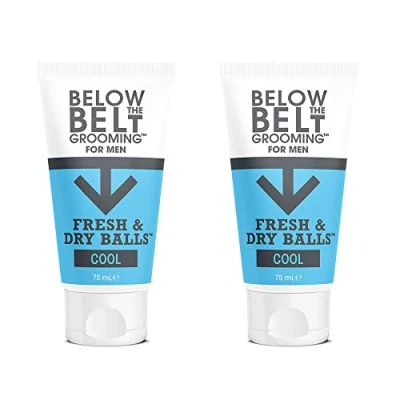 Abbildung von Below The Belt Grooming Fresh &amp; Dry Ball Cool Ball, Intimate Deodorant für Männer, schützt vor Schweiß, Geruch und Reibung, kühler Minzduft, 2 x 75 ml.