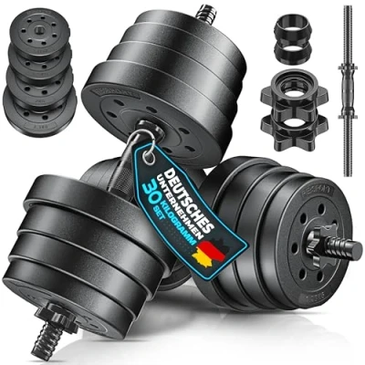 Abbildung von RE:SPORT 2er Hanteln Set verstellbar 15/20/30/40 kg Hantelset mit 2 Kurzhanteln Hantel Gewichten &amp; 4 Sternverschlüsse Fitness Kurzhantel für Muskelaufbau, Workout Zuhause (30 kg)