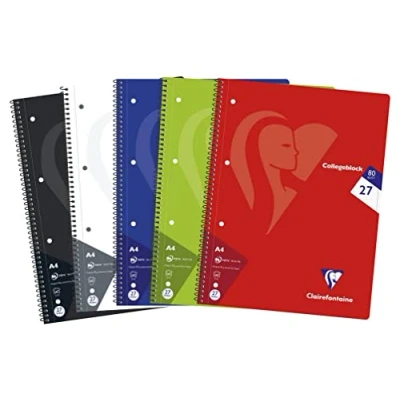 Abbildung von Clairefontaine 307227C Packung mit 5 Heften / Collegeblöcken, DIN A4, 80 Blatt 90g liniert Doppelrand, Lineatur Nr. 27, Farben sortiert, 1 Pack