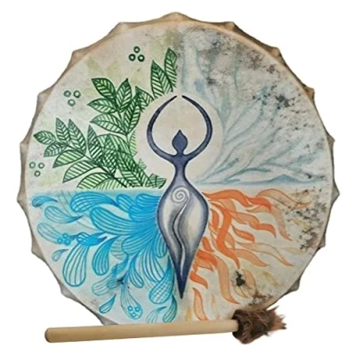 Abbildung von Schamanentrommel, Sibirische handgefertigtes schamanische Trommel mit Schläger, Shamanen Symbol der sibirischen Trommelgeistmusik