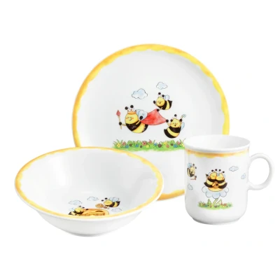 Abbildung von Seltmann Weiden Kindergeschirr Set Compact, Fleißige Bienchen (3 tlg), 1 Personen, Porzellan, schlicht und dezent, Made in Germany, 3 Teile, für Person